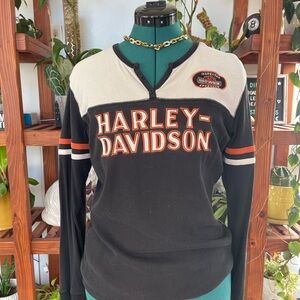 Harley-Davidson Black and Gray Ribbed Shirt with Orange Patch